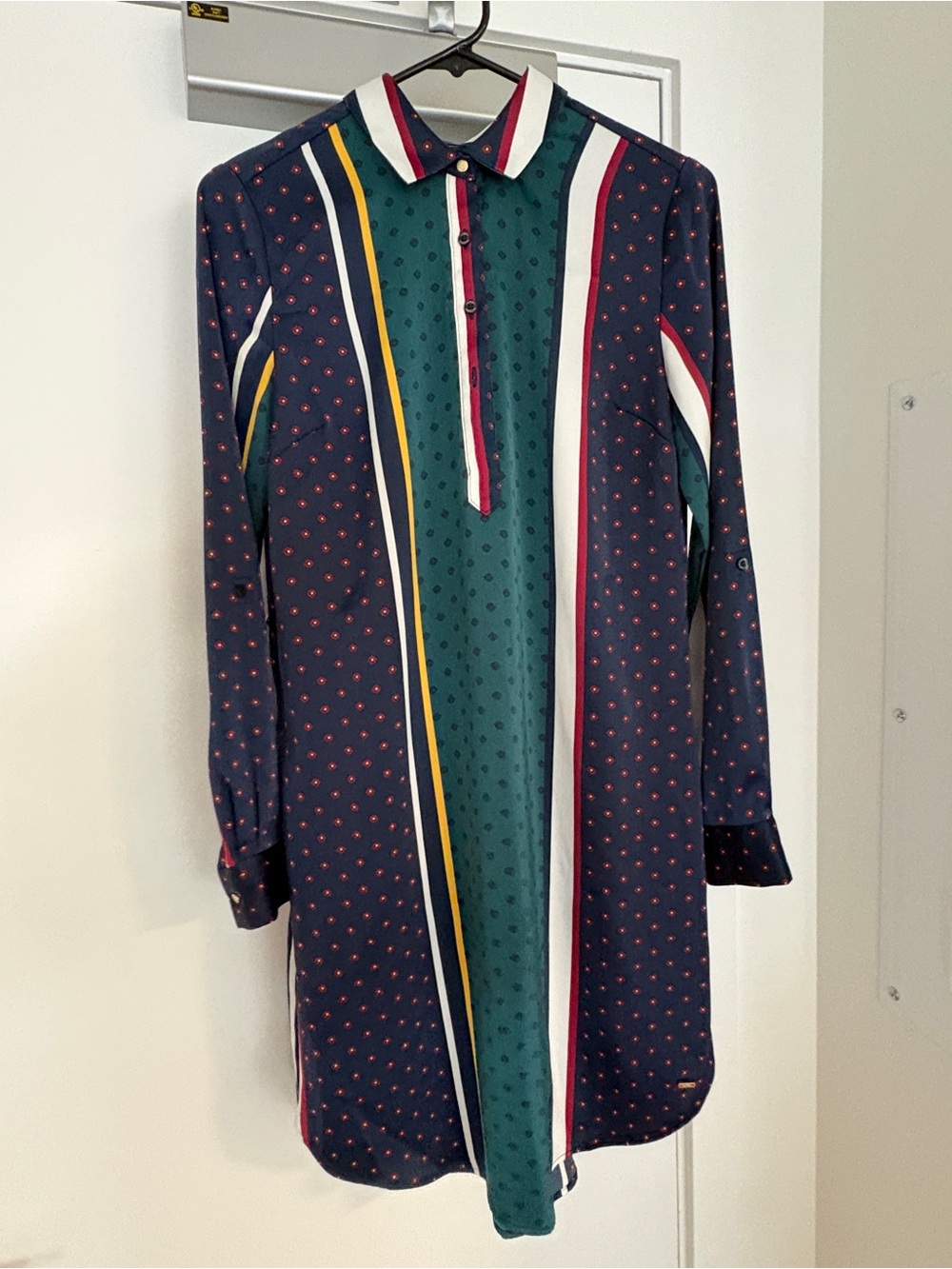 [TOMMY HILFIGER] RARE Silk Feel Striped Polka Dot Midi Tunic Dress - XS